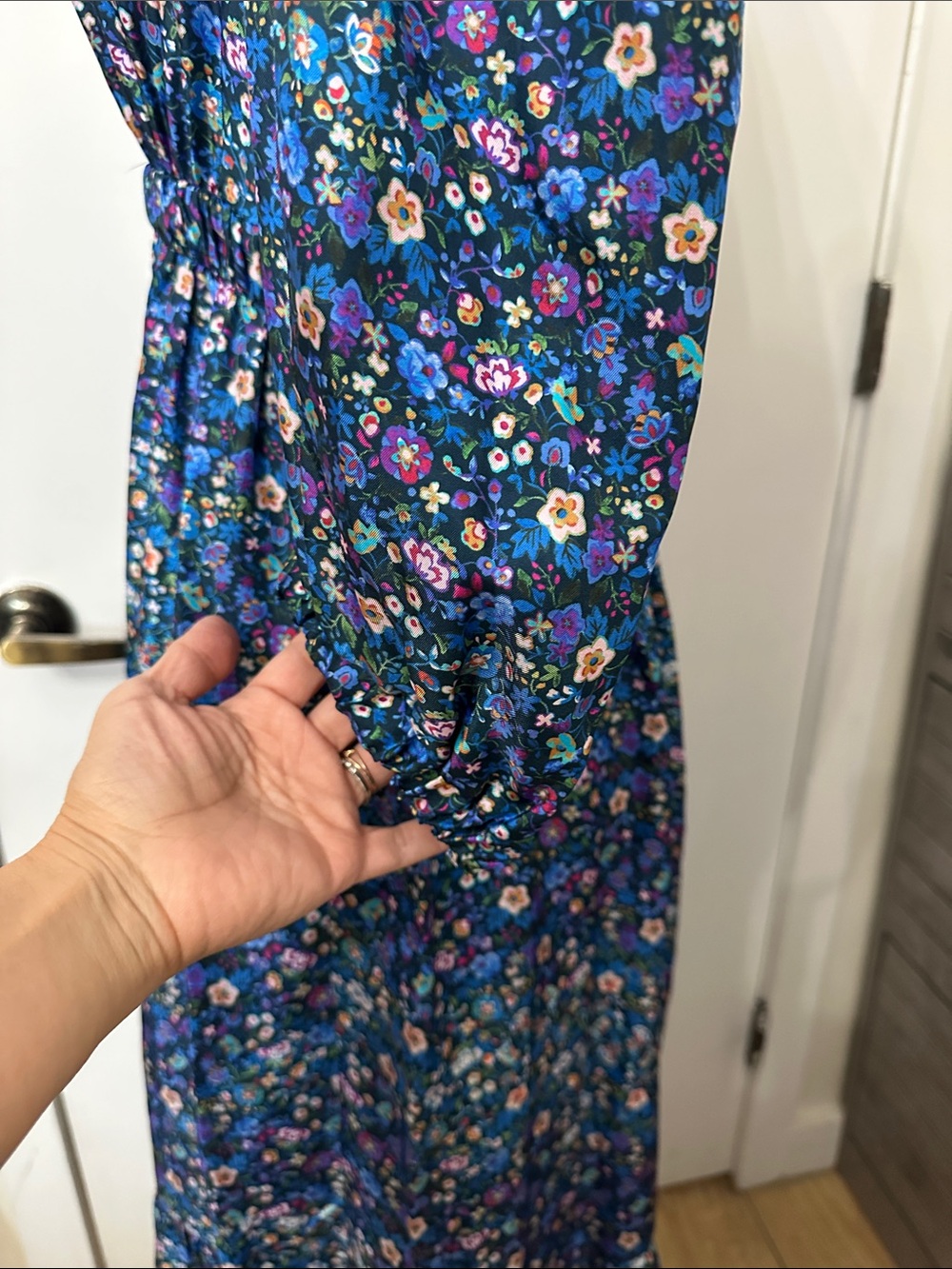 Sandro Blue Floral Maxi Dress with Puff Sleeves - Picture 5 of 14